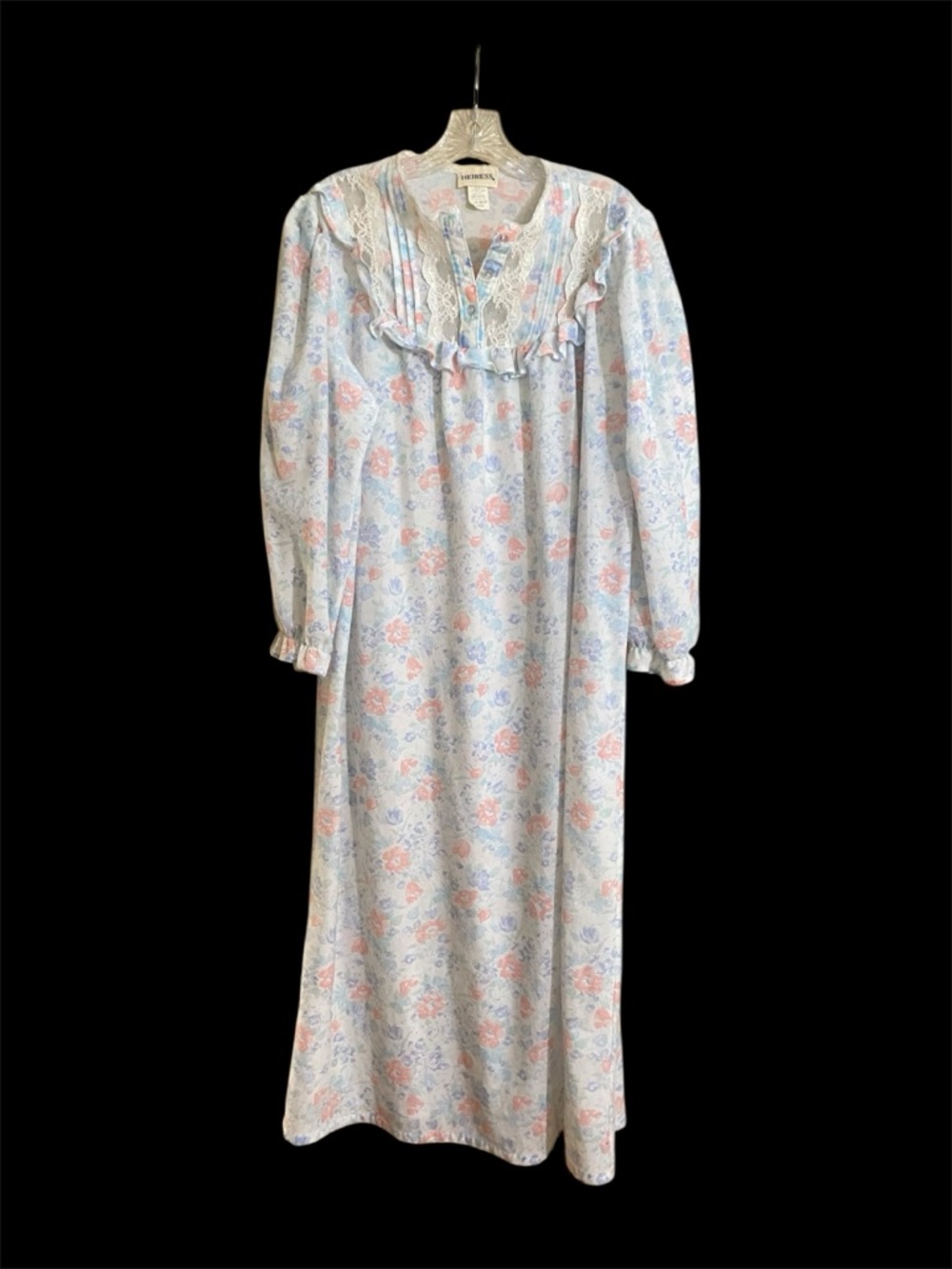 Vintage Heiress Maxi Nightgown Floral Flannel Large Lace Trim Cottagecore READ